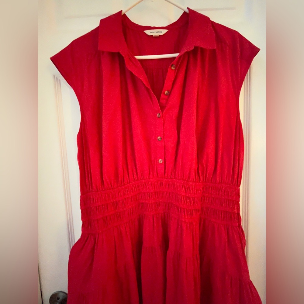 Lucky Brand Smocked Dropped Waist Midi Dress size XL - Picture 5 of 12